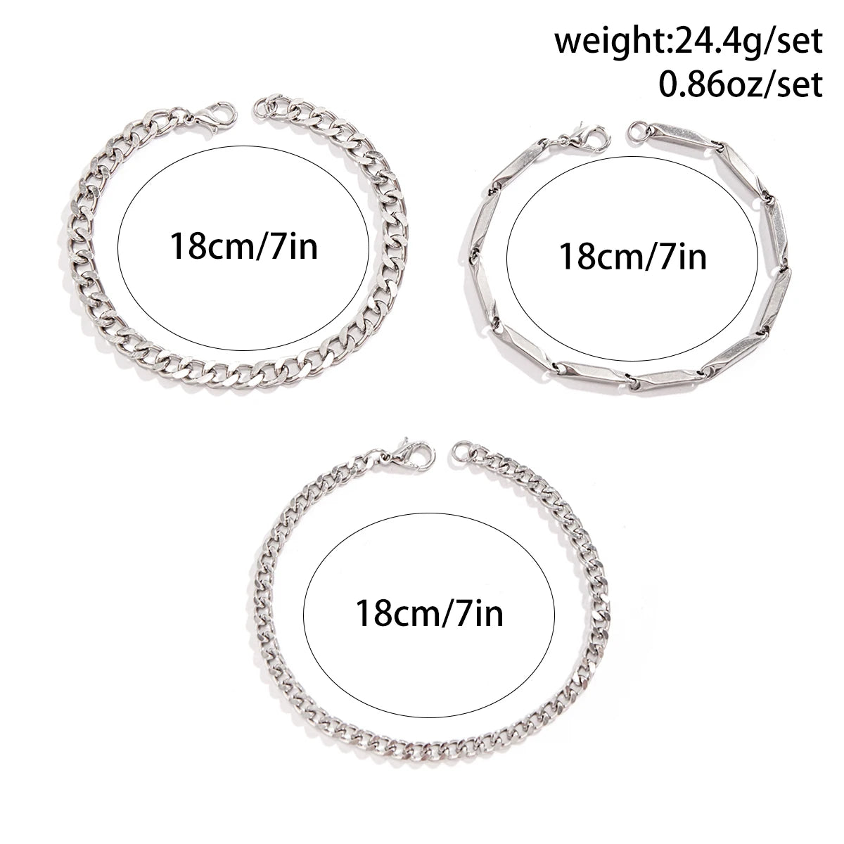 KunJoe 3pcs/set Stainless Steel Punk Cuban Chain Bracelet for Men Minimalist Silver Color Hip Hop Bracelet Party Jewelry Gifts