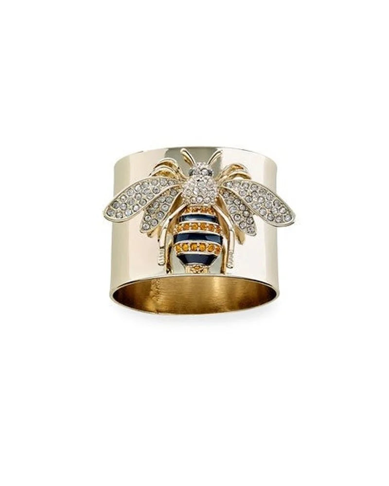 Exquisite Luxury Gold Colors Carved Bee Rings for Women Trendy Metal Inlaid White Stone Party Ring Engagement Jewelry Gift