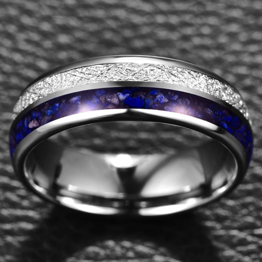 Tungsten Carbide Steel Ring Lapis Lazuli Imitation Meteorite Ring Jewelry for Men Wedding GIft