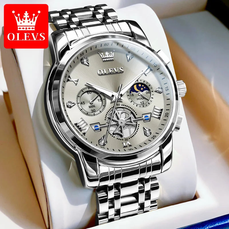 OLEVS Top Brand Men's Watches Classic Three Eyes Style Stainless Steel.