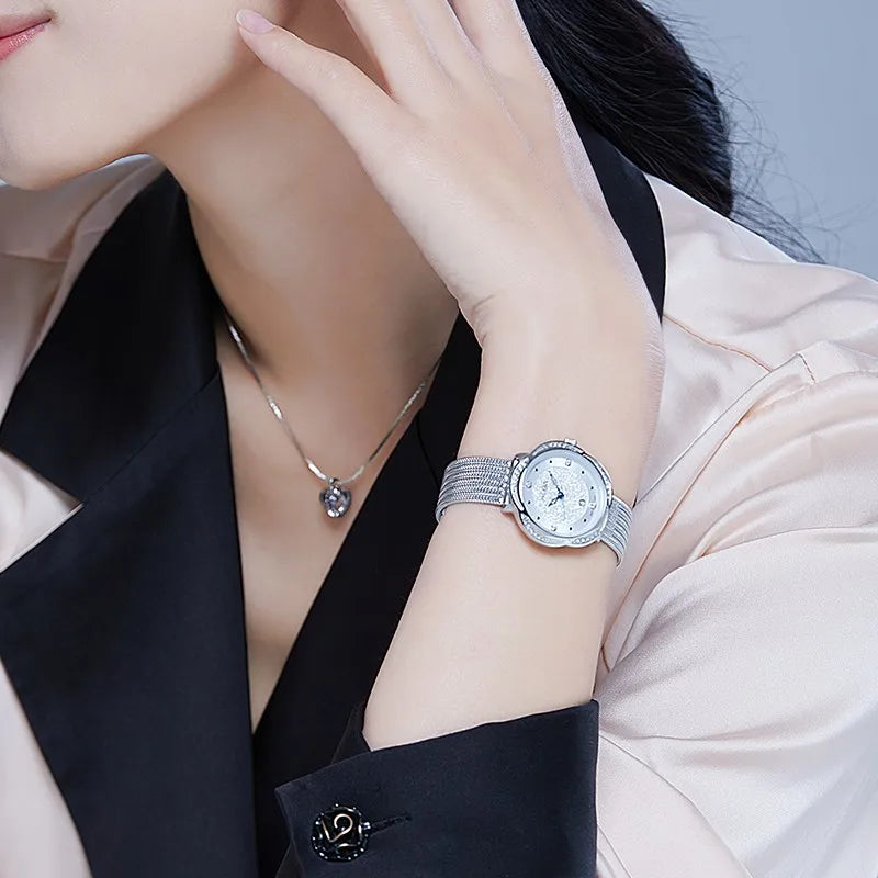 SEIKO-ALBA Women's Quartz Watch Flower Dial Creative Casual Summer ladies Watches Metal Silver 3Bar Waterproof Fashion