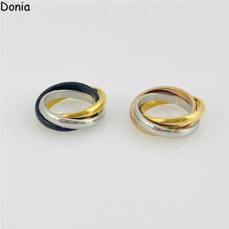 Donia jewelry luxury fashion new three-ring three-color glossy titanium steel ring European and American fashion ring