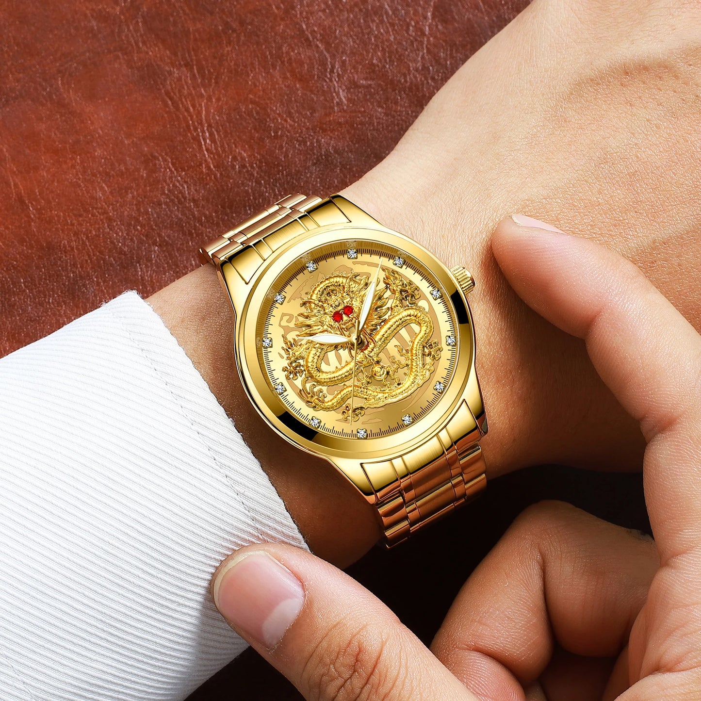 Embossed Gold Dragon Watch Men's Waterproof Business.