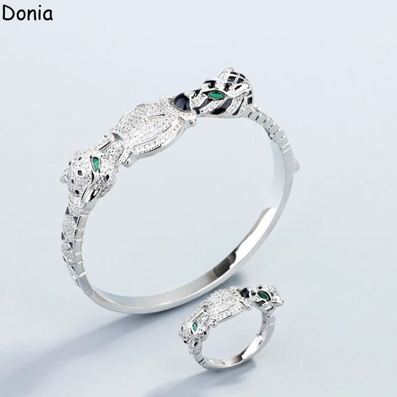 Donia Jewelry European and American Double-Headed Cheetah Zebra Titanium Steel Micro-Inset AAA Zircon Luxury Bracelet Ring