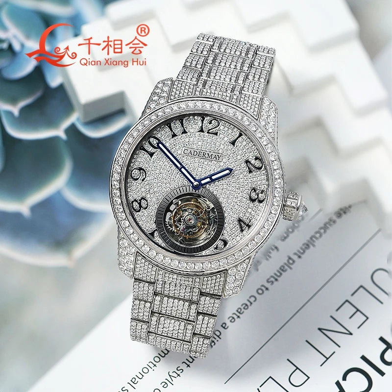 Full of Moissanite  Wrist Luxury Watch For Men mechanical Wrist watch D white VVS Moissanite Men Jewelry Watch