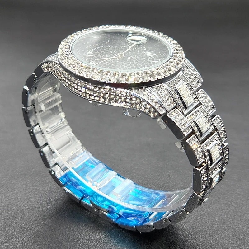 MISSFOX Diamond Mens Watches Luxury Silver.