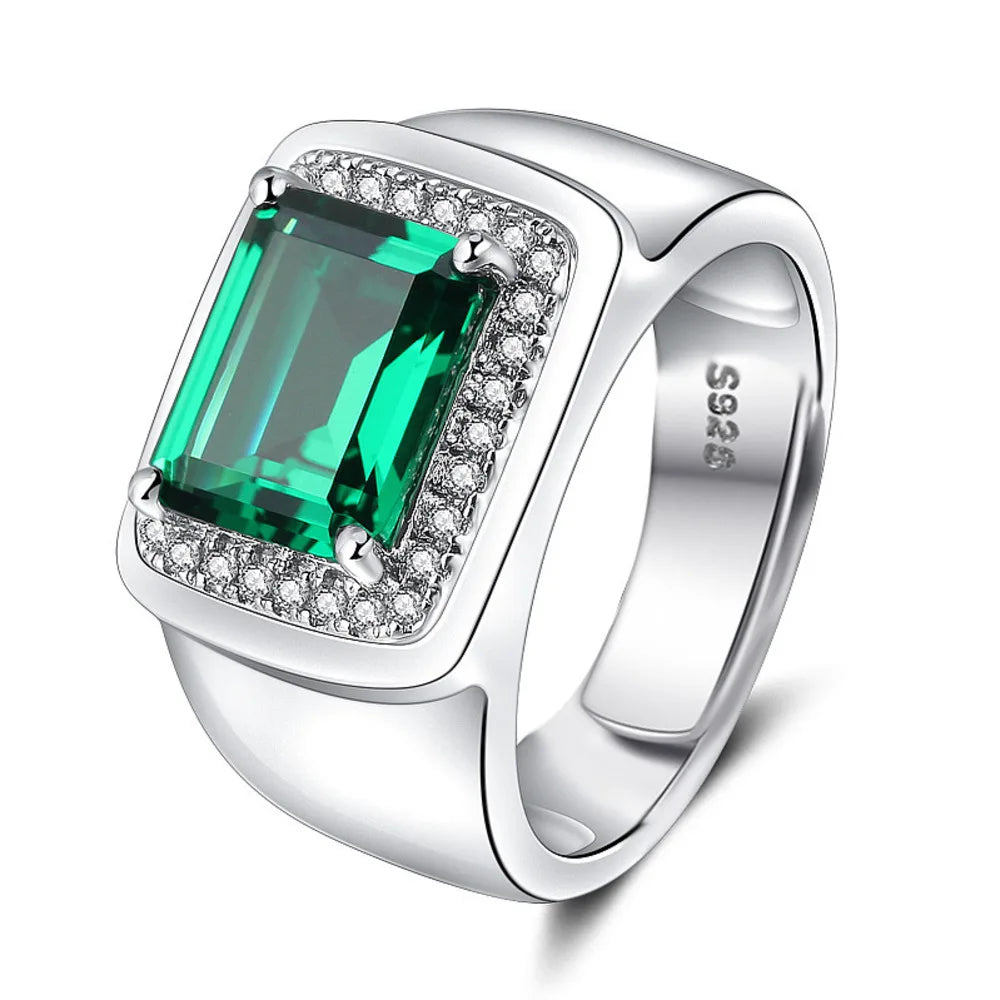 Ted Classic Square Emerald Green Gemstone Ring For Men