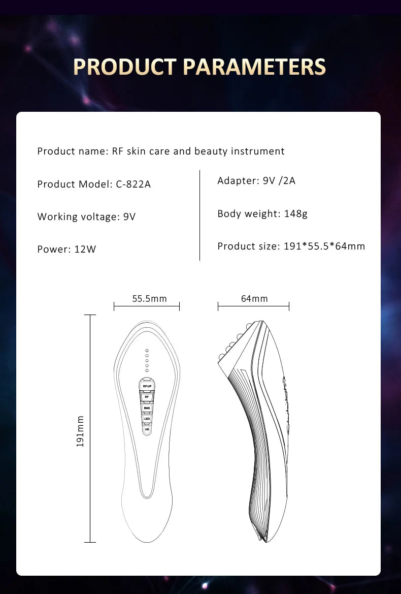 radio frequency beauty instrument lifts and tightens face.