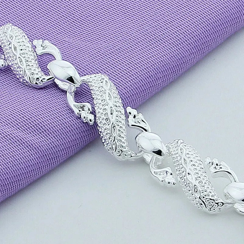 Silver White Chinese Dragon Chain Bracelet.