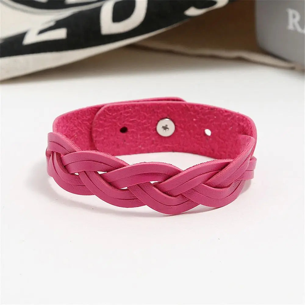 Korean Style Fashion Solid Braided Twist Leather Bracelet Simple Versatile Student Punk Bangles Bracelets Girls Gifts Jewelry