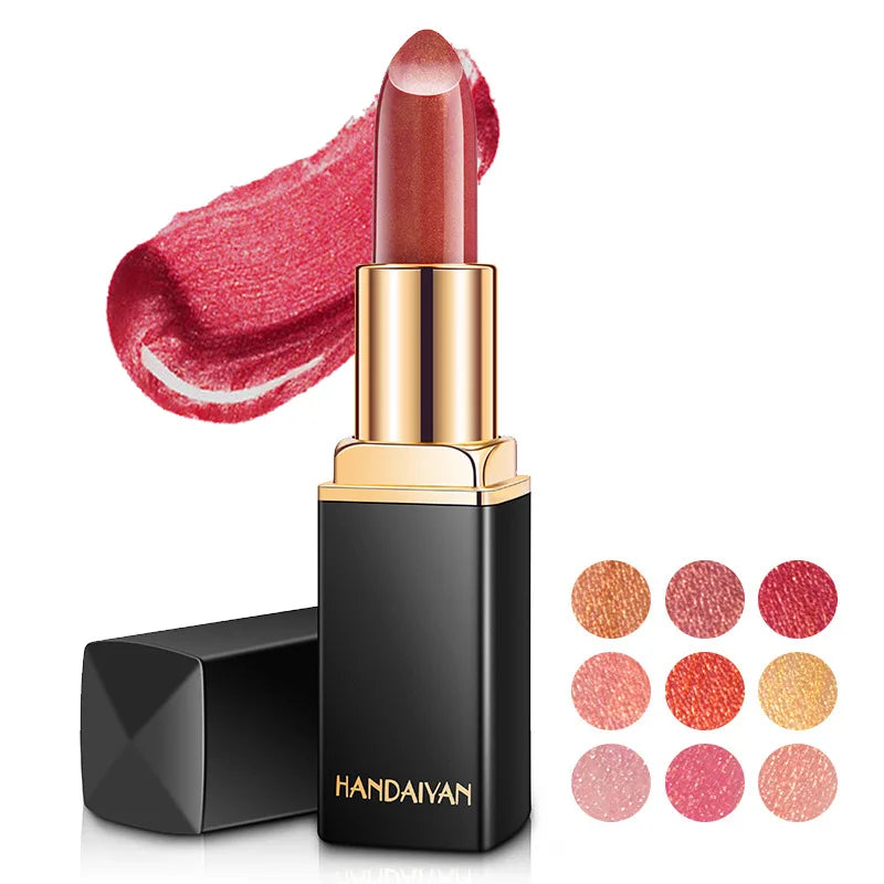 Handaiyan 9 Colors Glitter Matte Velvet Nude Lipstick Shimmer Sexy Red Pigments Makeup Long Lasting Waterproof Profissional