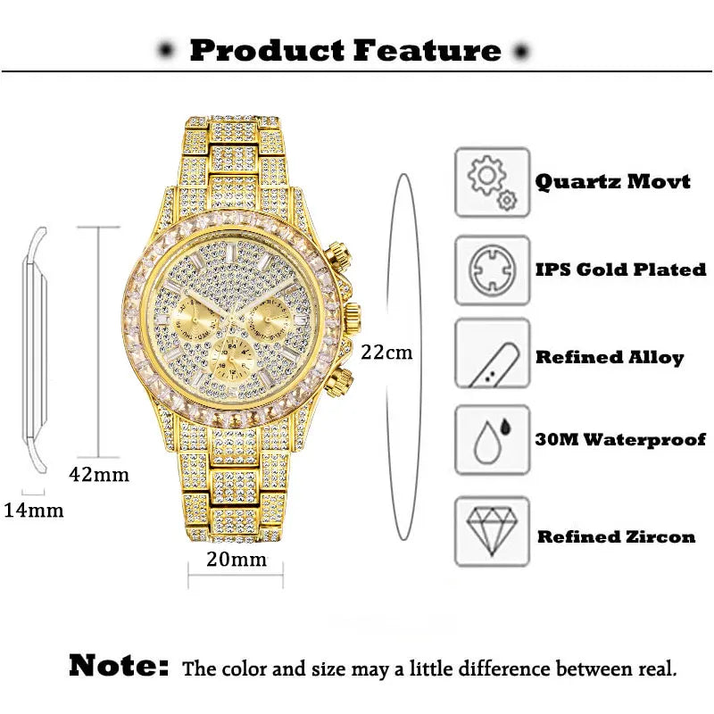 Gold Men Watch With Dark Blue Diamond.