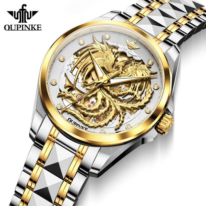 OUPINKE Luxury Carving Phoenix Women Automatic Mechanical Watches New Waterproof Lady Wrist Watch Casual Fashion Watch for Women