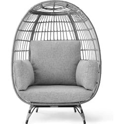 Wicker Egg Chair, Oversized Outdoor Lounger for Patio, Backyard,w/ 4 Cushions, Steel Frame, 440lb Capacity - Gray/Heather Gray