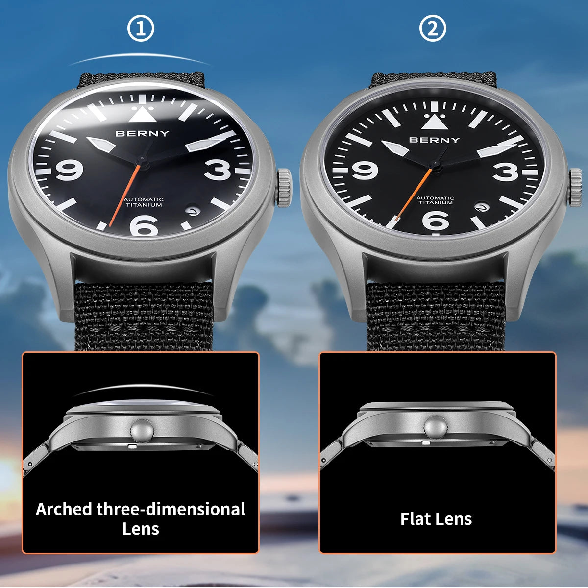 BERNY Pilot Titanium Automatic Watch for Men.