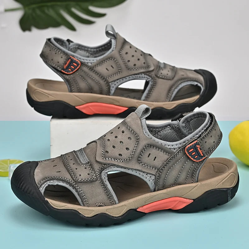 Summer Men's Genuine Leather Sandals Outdoor Non-slip Beach Sandals Handmade Summer Sneakers Classic Men's Large Size Sandals