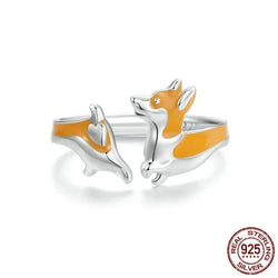 Silver Cute Yellow Dog Pet Ring.