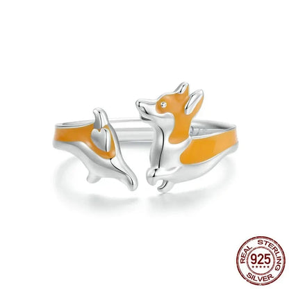 Silver Cute Yellow Dog Pet Ring.