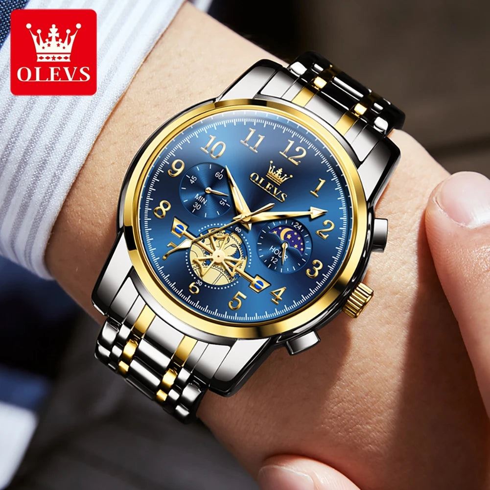 OLEVS 5529 Luxury Quartz Watch For Men Roman Scale Moon Phase Chronograph Man Watches Waterproof Luminous Calendar Wrist Watch