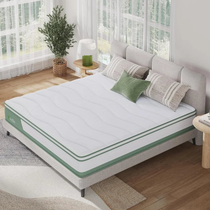 Mattress Queen, 12 Inch 5-Zone Hybrid Mattress with GelFoam for Pressure Relief & Cool Night, Midume Firm Queen Mattress