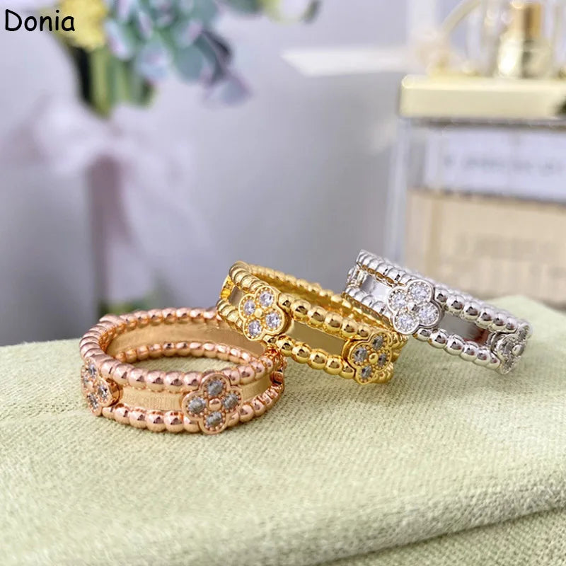 Donia jewelry European and American fashion four-leaf flower copper micro-inlaid zircon ring flower ring luxury ring