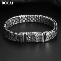 BOCAI S925 Silver Retro Rattan Grass Pattern Wealth Seeking Men's Bracelet New Fashionable Personalized Jewelry Accessories