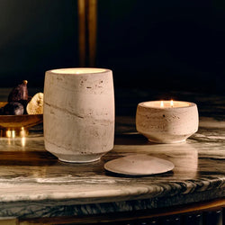 Luxury Nordic Travertine Marble Candle Cup with Lid Add Glass Jar Stone Jar Holder Home Decor Christmas Ornaments