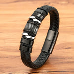 Fashion Braided Rope Wrap Black Leather Bracelets.###