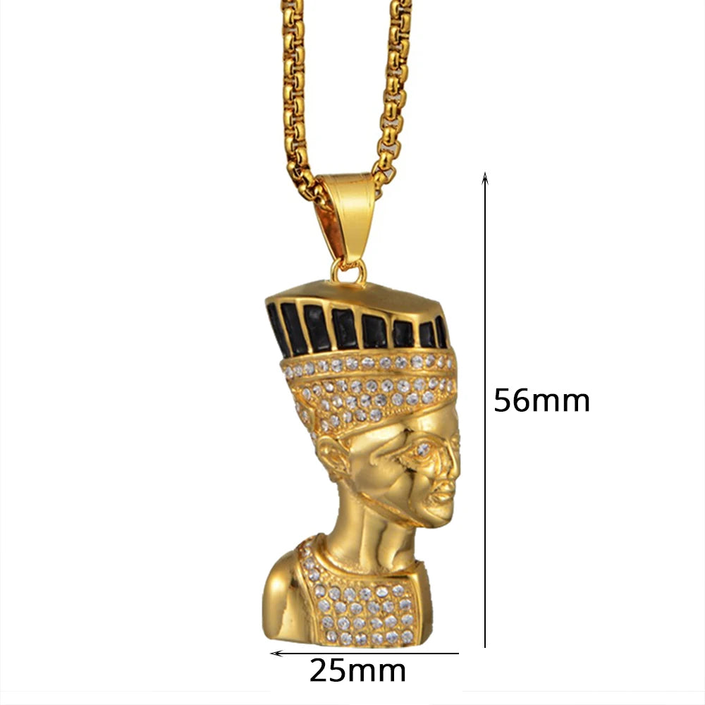 Egyptian Queen Nefertiti Pharaoh Pendant Male Gold Color Stainless Steel Necklace For Men/Women Ancient Egypt Jewelry Gift