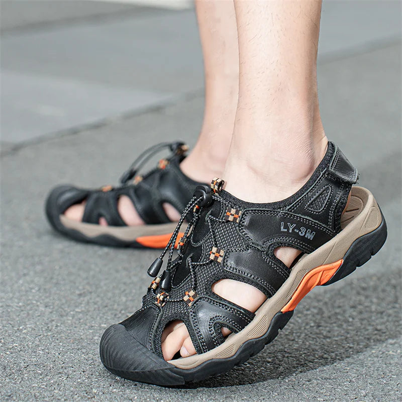 New Fashion Summer Casual Men's Beach Sandals High Quality Sneakers Genuine Leather Sandals Outdoor Men's Sandals Big Size 38-48