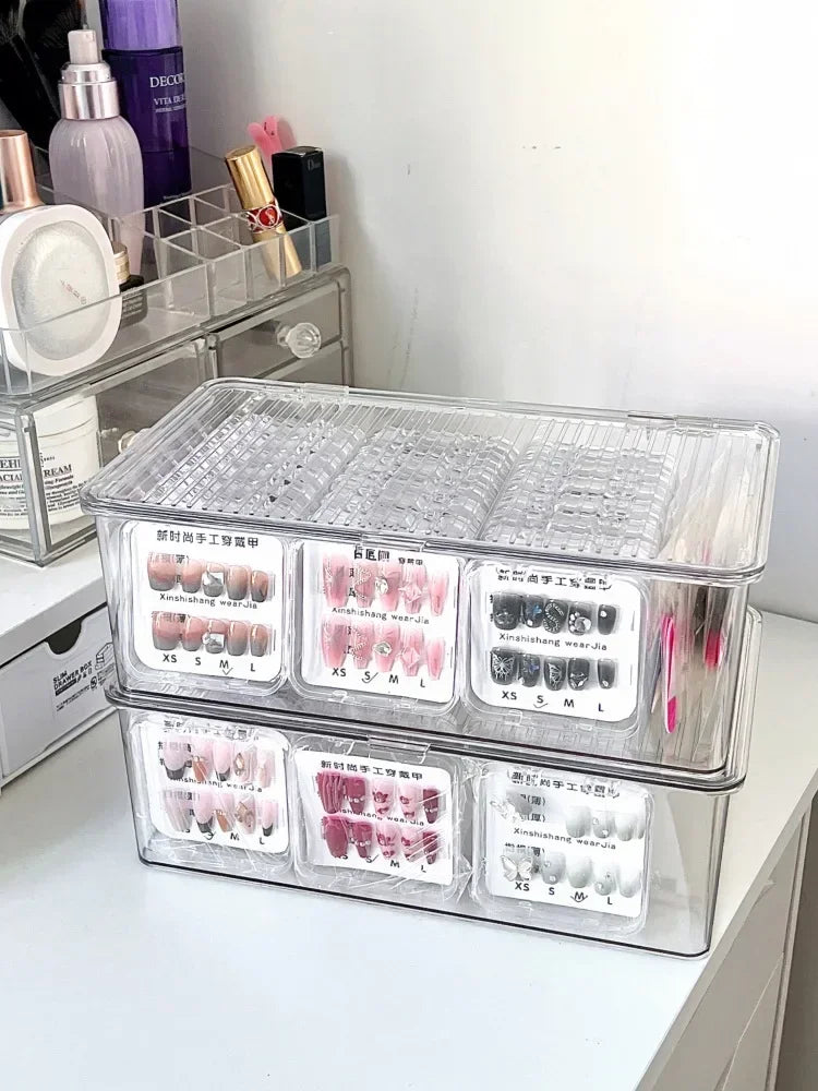 1pc Acrylic Press-On Nail Organizer With Lid-Transparent.