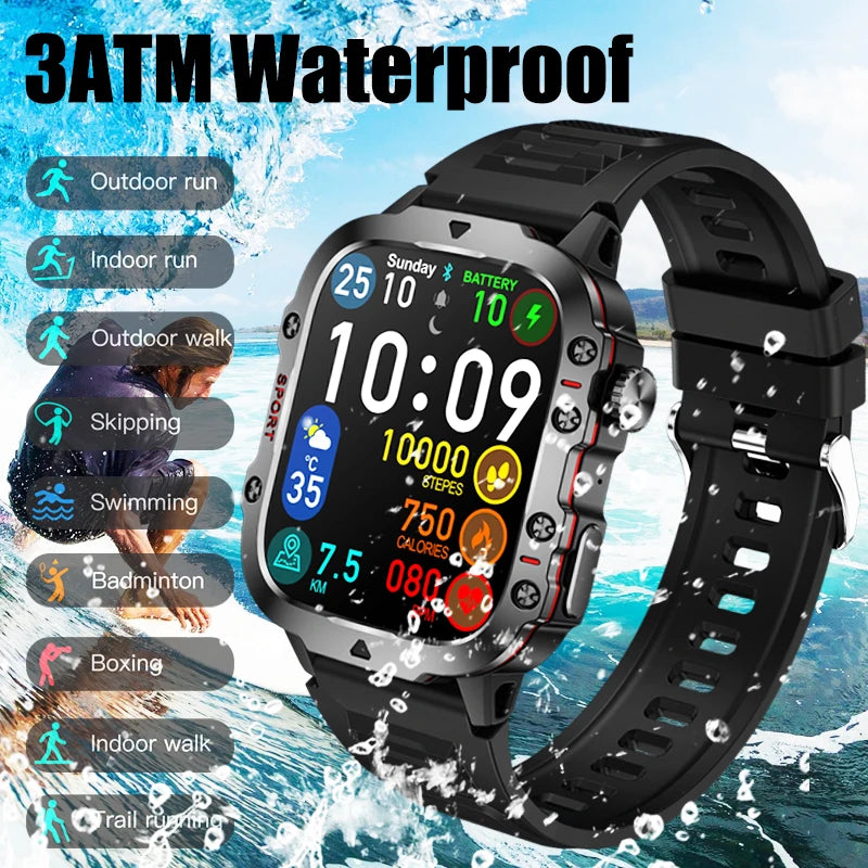 New Rugged Military Black Smart Watch Men For Xiaomi Android Ios 3ATM Waterproof Sport Fitness Ai Voice Smartwatch Outdoor 2024