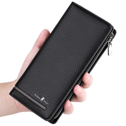 WILLIAMPOLO Men Wallet Long Style High Quality Card Holder Male Purse Zipper Large Capacity Brand Cowhide Leather Wallet For Men