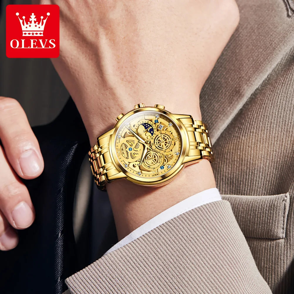 OLEVS Original Brand Luxury Men's watches Fashion High Grade Quartz Watch New Concept Design Stainless Steel Strap Wristwatch