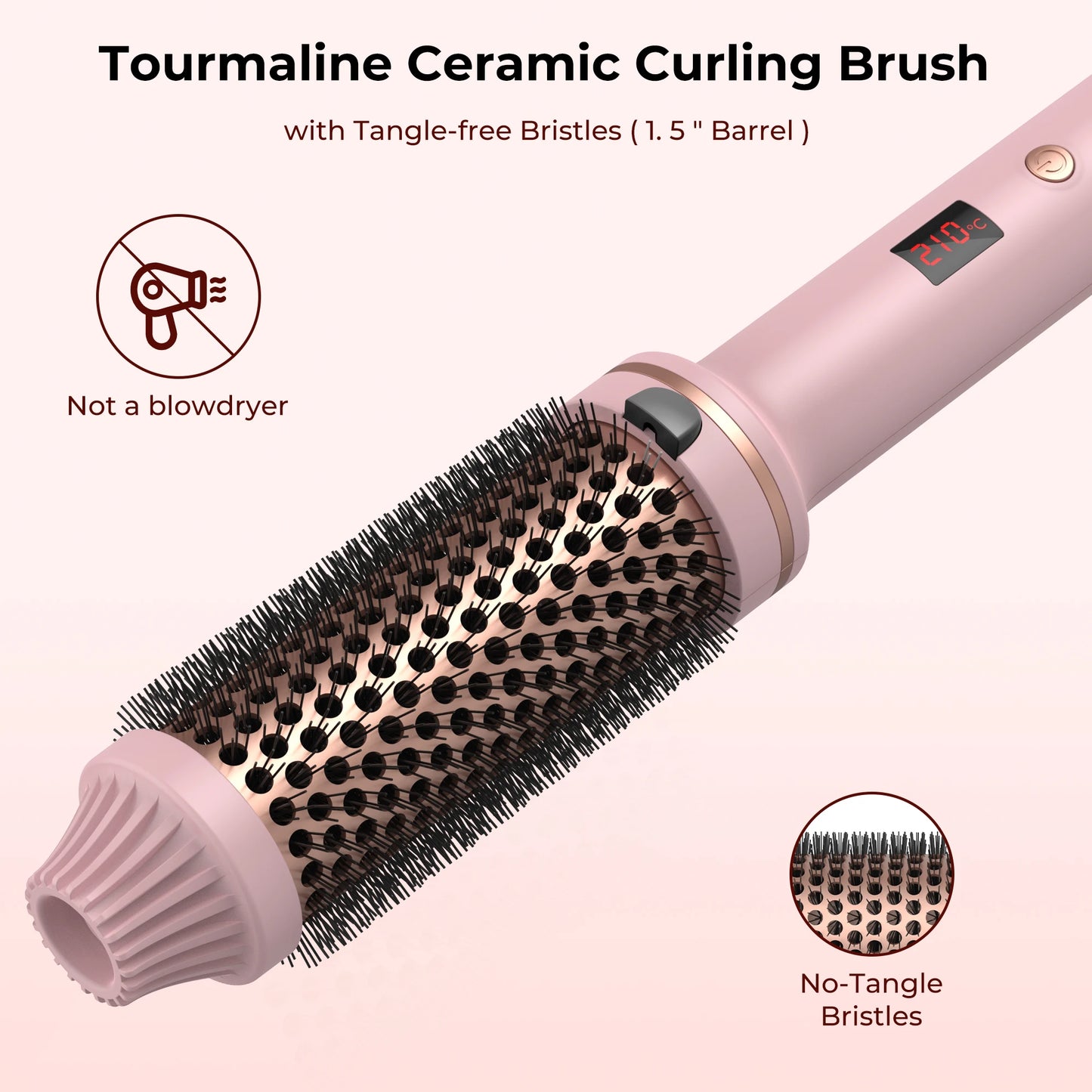 Curling Iron Brush PTC Heated Thermal Brush Ceramic Hair Curler Hot Brush Create Loose & Volume Curls Heating Hair Styling Brush