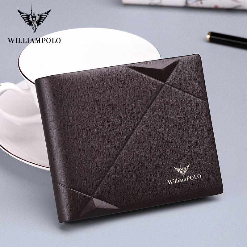 WILLIAMPOLO Men's Wallet Genuine Leather Mini Purse Casual Design Bifold Mals Wallet Luxury Brand Short Slim Wallet