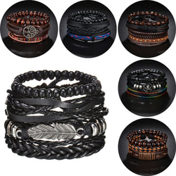 MeMolissa 2023 New Arrival Vintage Leather Bracelet Fashion Hand-knitted Multi-layer Feather Leaf Bracelet Men's Bracelet Gift