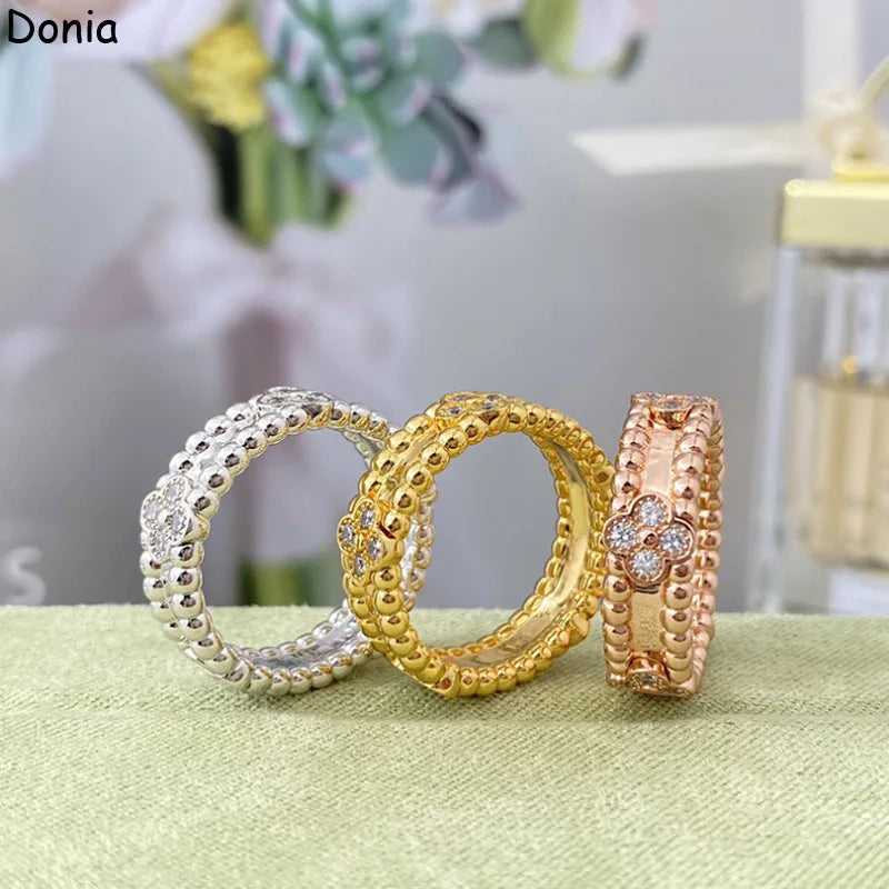 Donia jewelry European and American fashion four-leaf flower copper micro-inlaid zircon ring flower ring luxury ring