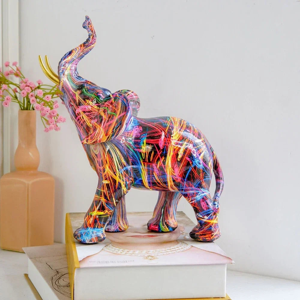 Elephant ornament, Colorful decoration, Home decor, Living room ornament, Desktop sculpture, Modern art crafts,, Dazzling design, Elephant sculpture, Contemporary decor, Artistic ornament, Cultural charm, Vibrant colors, Elegant craftsmanship, Interior decoration, Unique home accent,