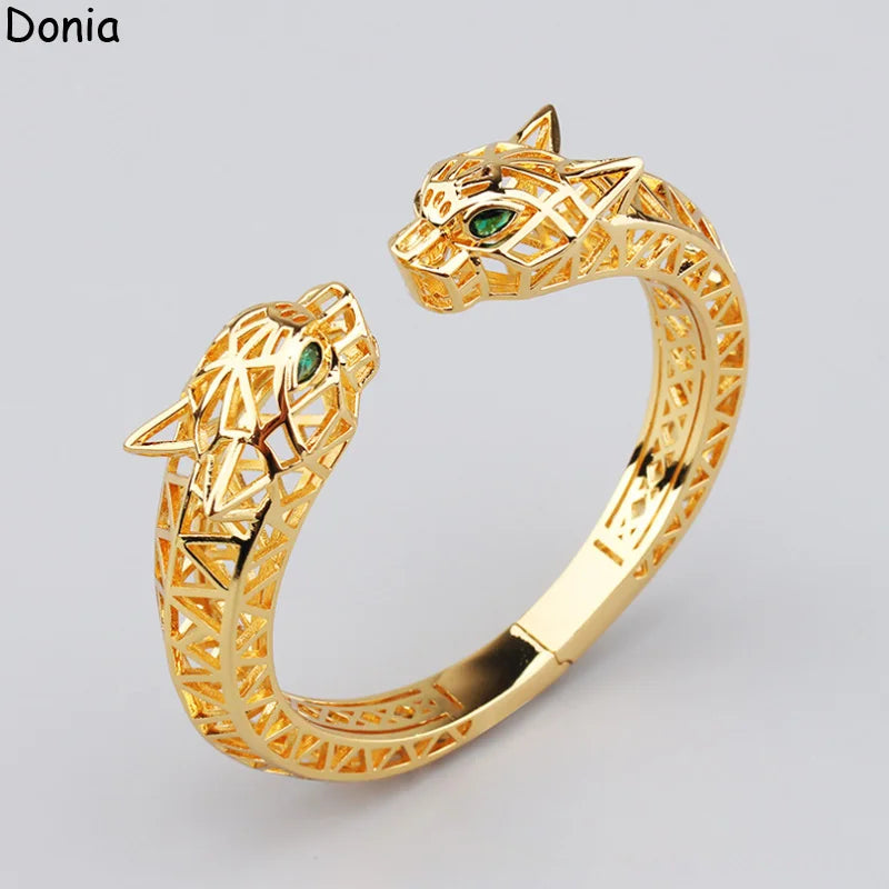 Donia Jewelry's new creative hollow double-headed leopard bracelet European and American popular palace luxury bracelet ring set