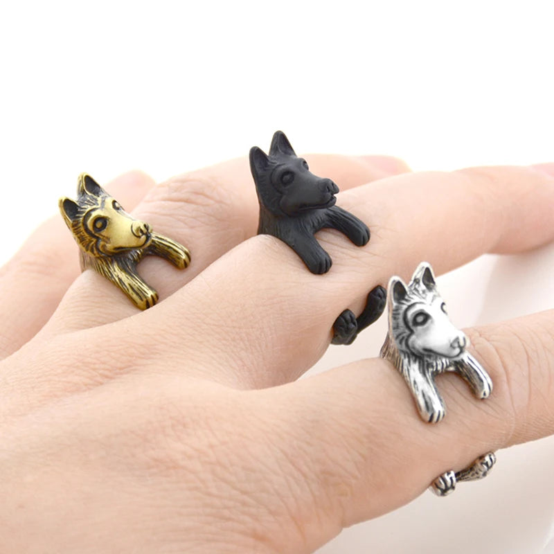 Vintage Men Cute Dog Couple Rings For Women