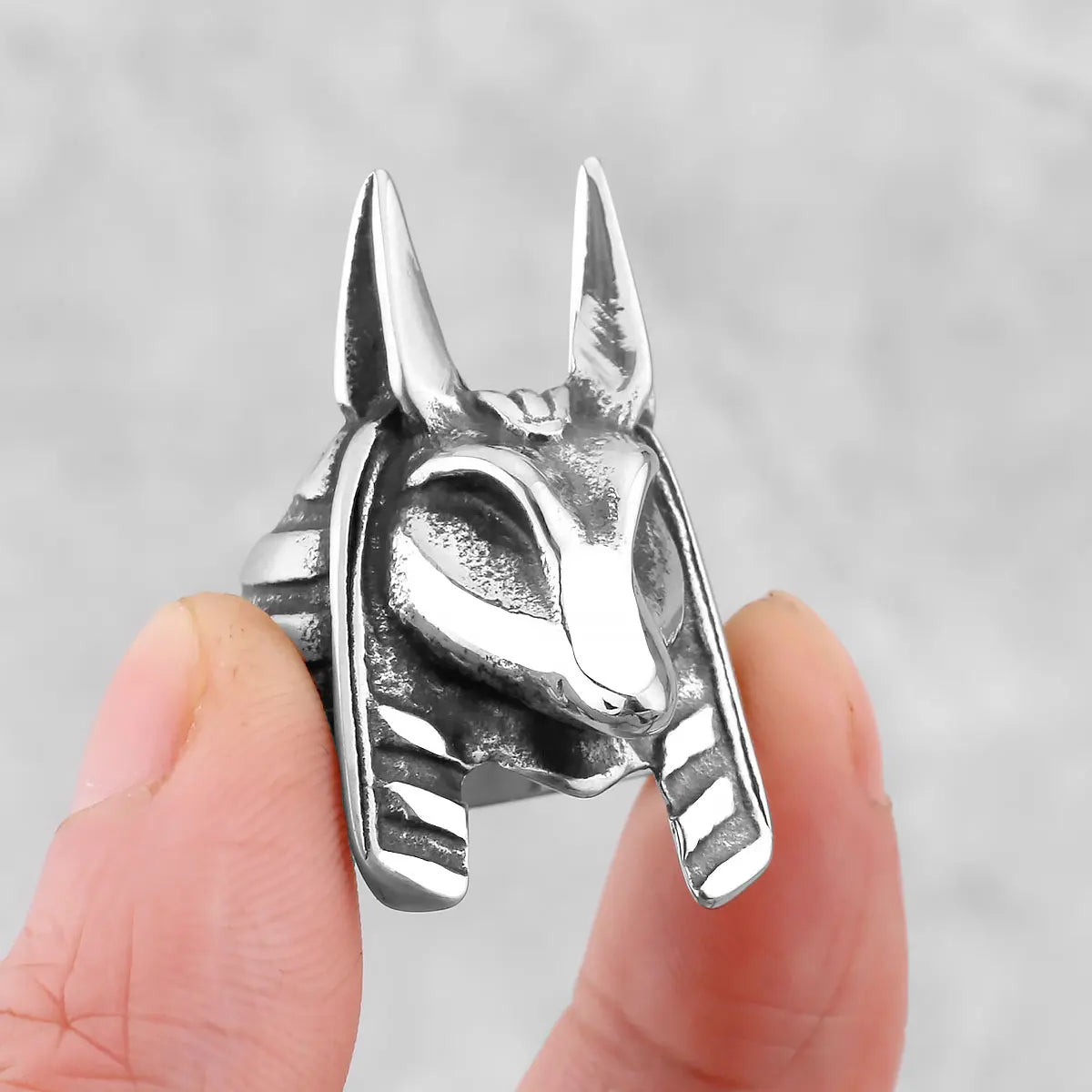 Retro Egypt Mythology Grim Reaper Anubis Stainless Steel Ring Egyptian Jackal God Underworld Gatekeeper Biker Rings Rock Jewelry