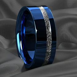 Introducing the Fashion Blue Stainless Steel Ring for Men with Vintage Silver Color Meteorites Inlaid: