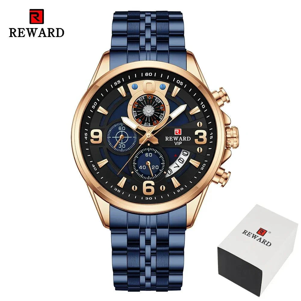 REWARD New Mens Watches Stainless Steel Luxury Waterproof Chronograph