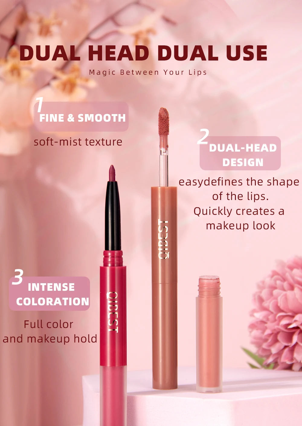 6 Colors Double-end Lip Gloss Waterproof Lipstick.