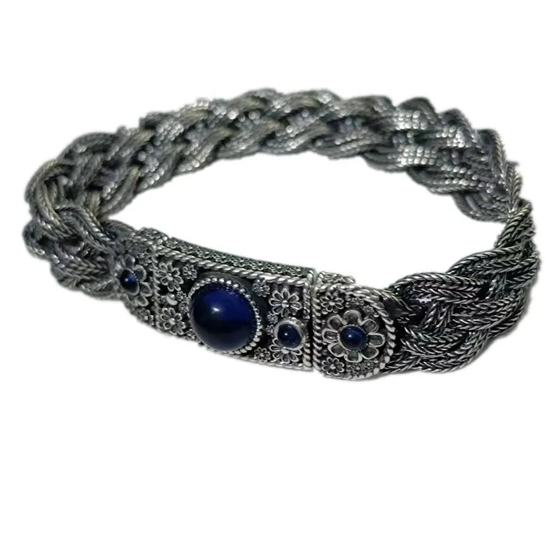 NEW Real S925 Silver Handcrafted Woven Bracelet With Zircon Inlay for Men and Women Fashionable Couple Jewelry Wholesale