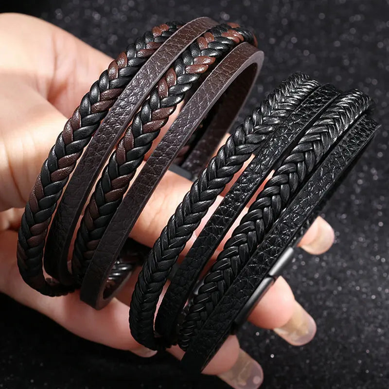 Fashion Magnetic Buckle Leather Bracelets for Men