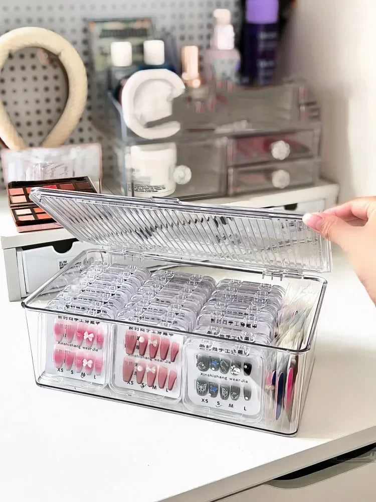 1pc Acrylic Press-On Nail Organizer With Lid-Transparent.