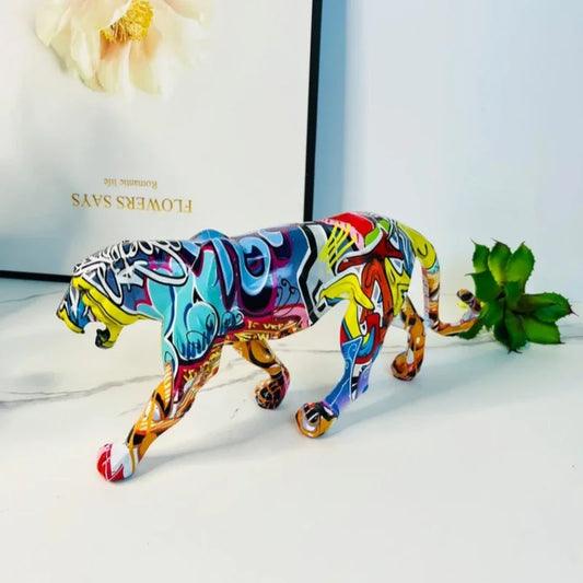 Colorful Leopard Water Transfer Printing Animal Figurine Handicraft.