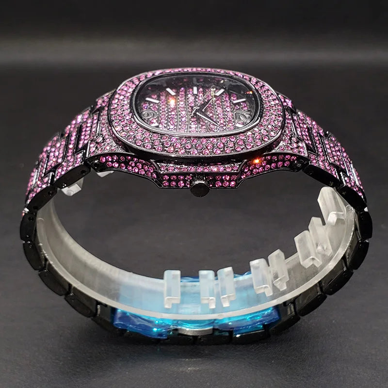 Pink Diamond Watch For Men Fashion Jewelry.